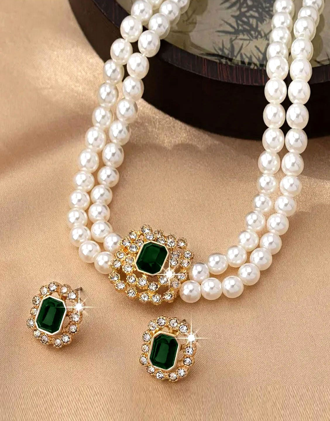 Elegant Double Row Faux Pearl Choker Necklace & Stud Earrings - Out of Stock