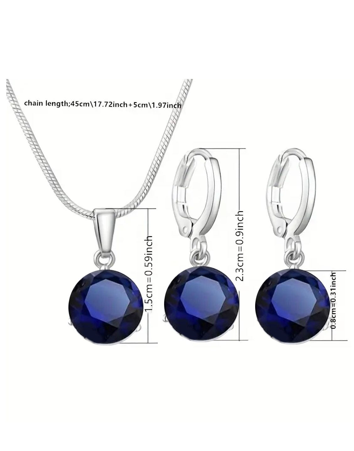Adorable Crystal Blue Zirconia Necklace & Earrings Set with Rhinestone Accents