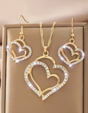 Elegant Sparkling Rhinestone Heart Shape Necklace Set for Girls