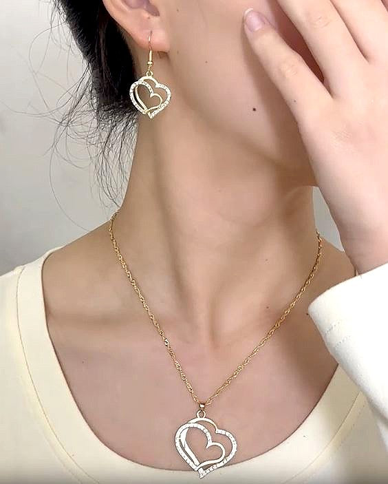 Elegant Sparkling Rhinestone Heart Shape Necklace Set for Girls