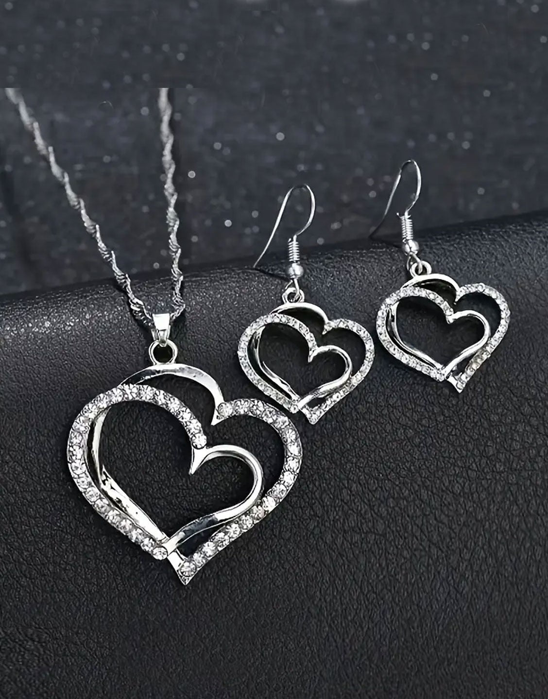 Elegant Sparkling Rhinestone Heart Shape Necklace Set for Girls