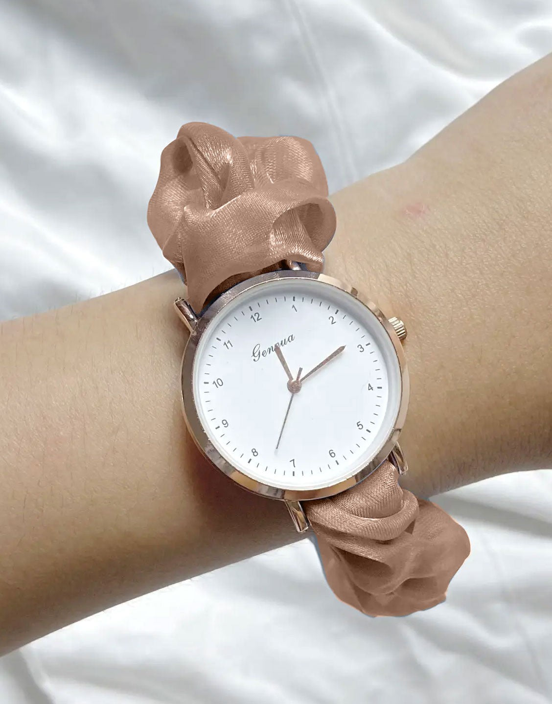 Cute Satin Hair Ring Skin Strap Casual Watch for Girls