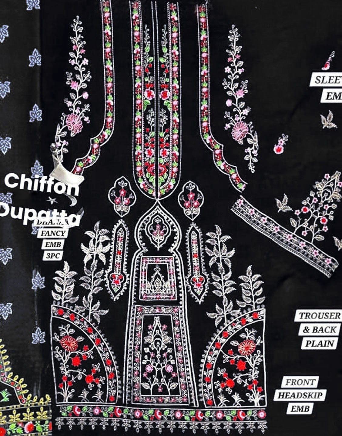 Cultural Inspired Embroidered Cotton Dress with Chiffon Dupatta - Out of Stock