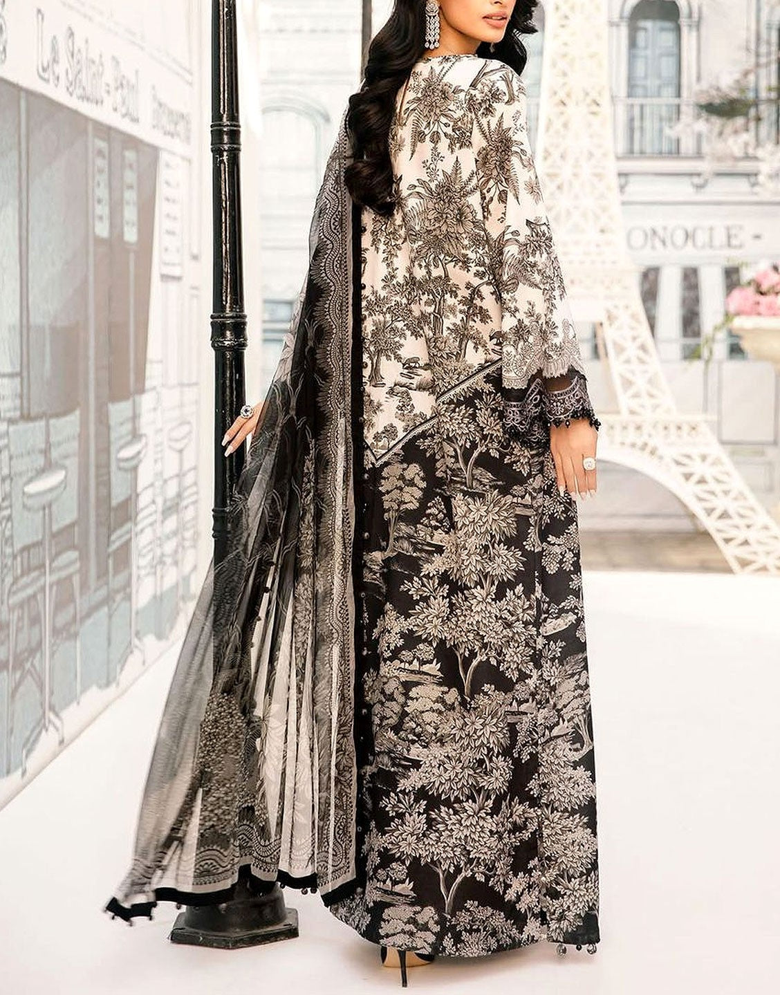 All-Over Print Embroidered Lawn Dress with Chiffon Dupatta - Out of Stock