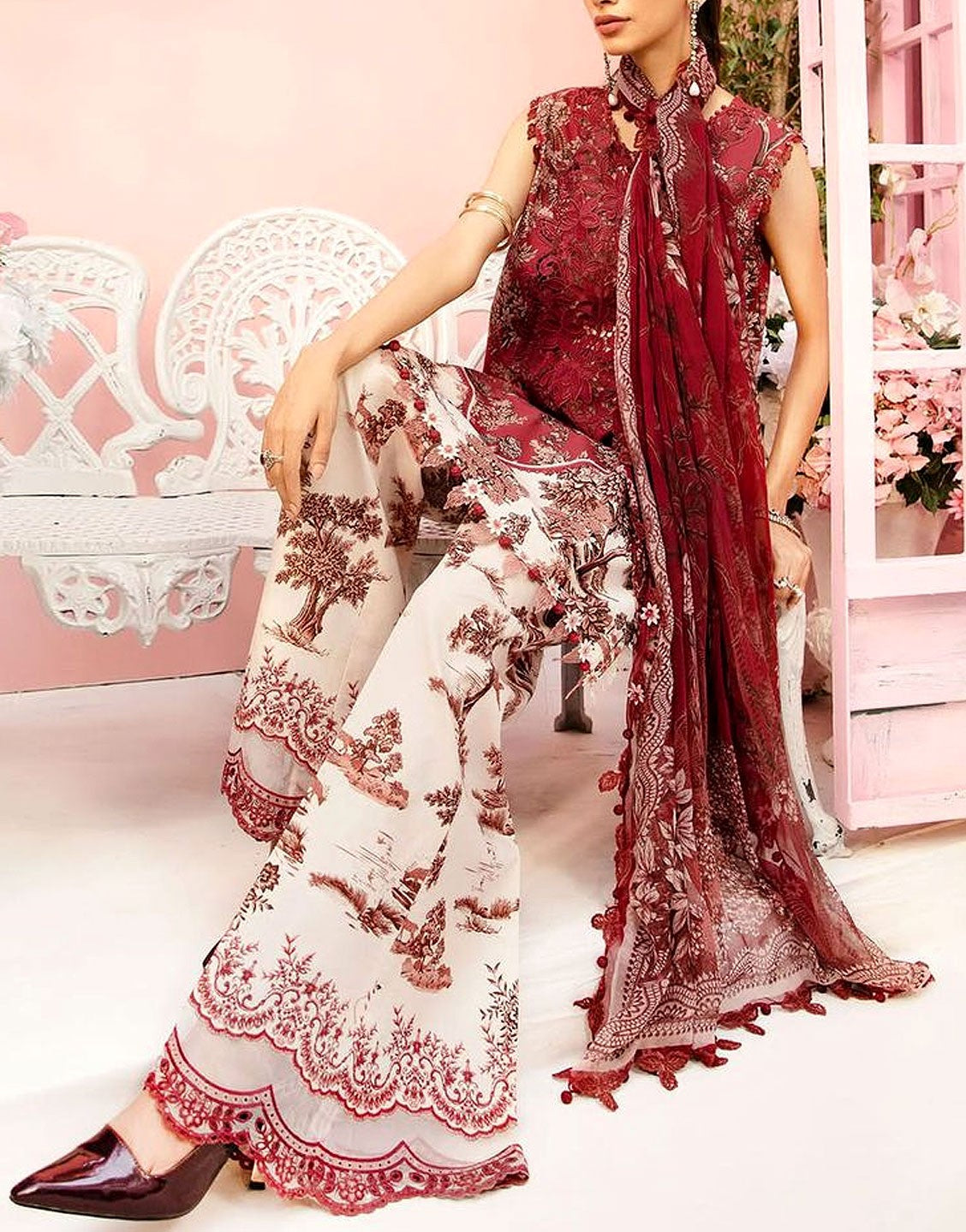 All-Over Print Embroidered Lawn Suit with Chiffon Dupatta - Out of Stock