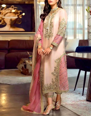 Heavy Embroidered Organza Wedding Wear Dress 