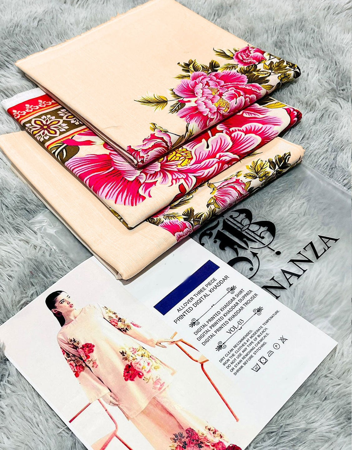 IB Angan All-Over Digital Print 3-Piece Khaddar Suit