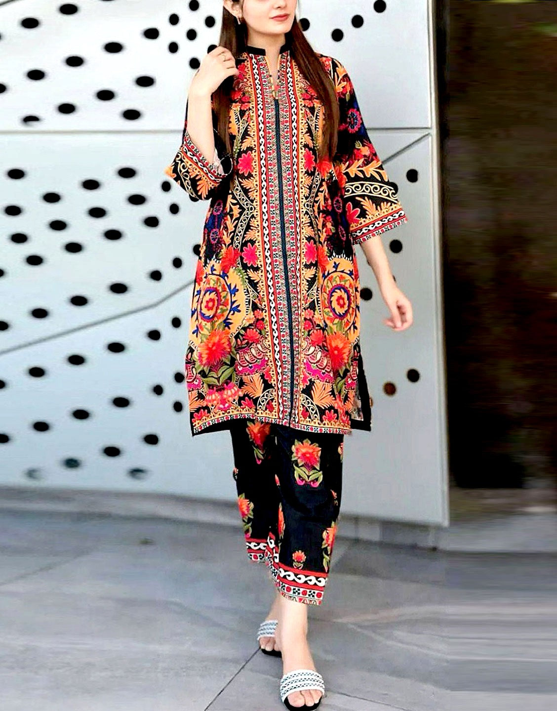 IB Angan All-Over Digital Print 3-Piece Khaddar Dress 