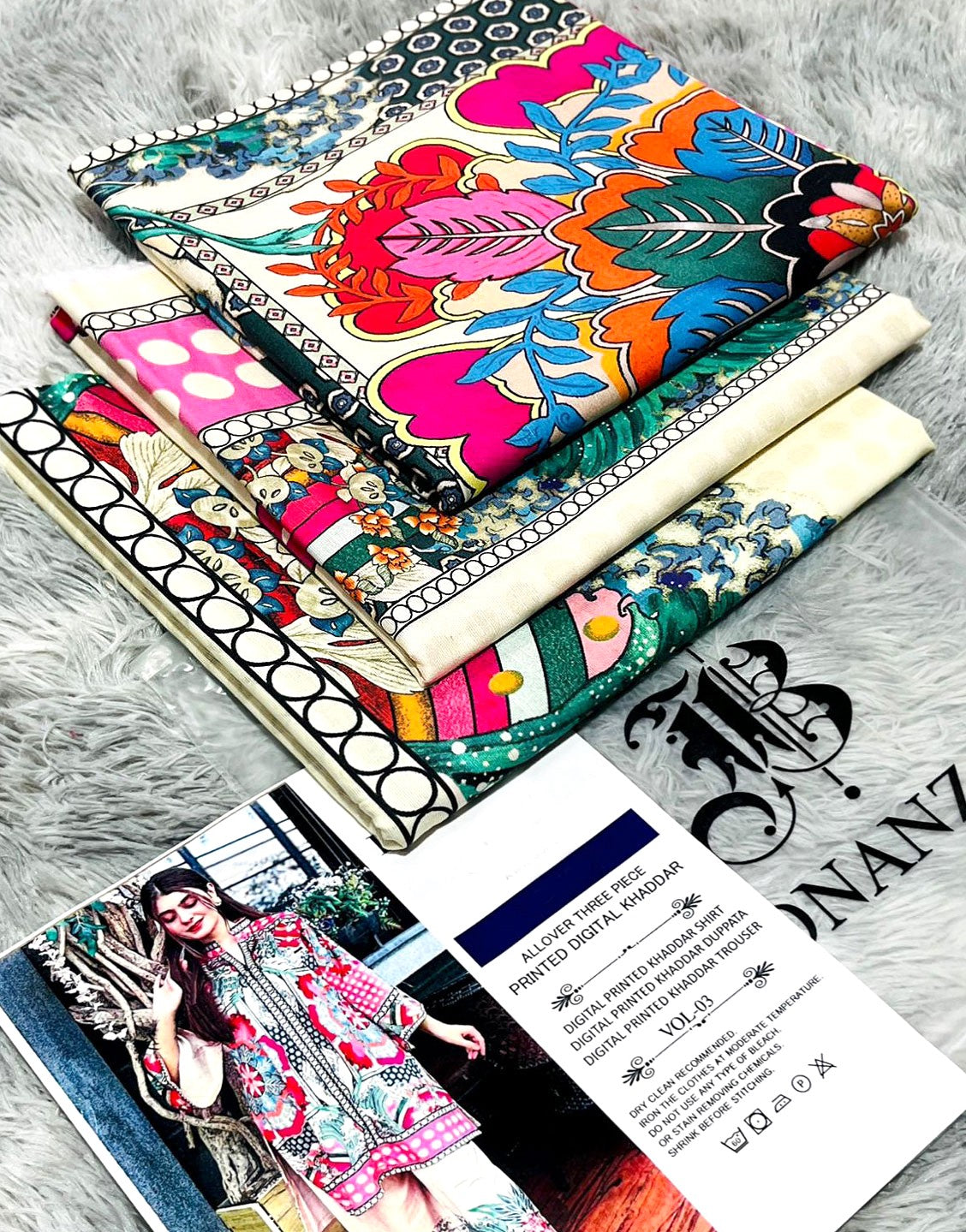 IB Angan All-Over Digital Print 3-Piece Khaddar Suit