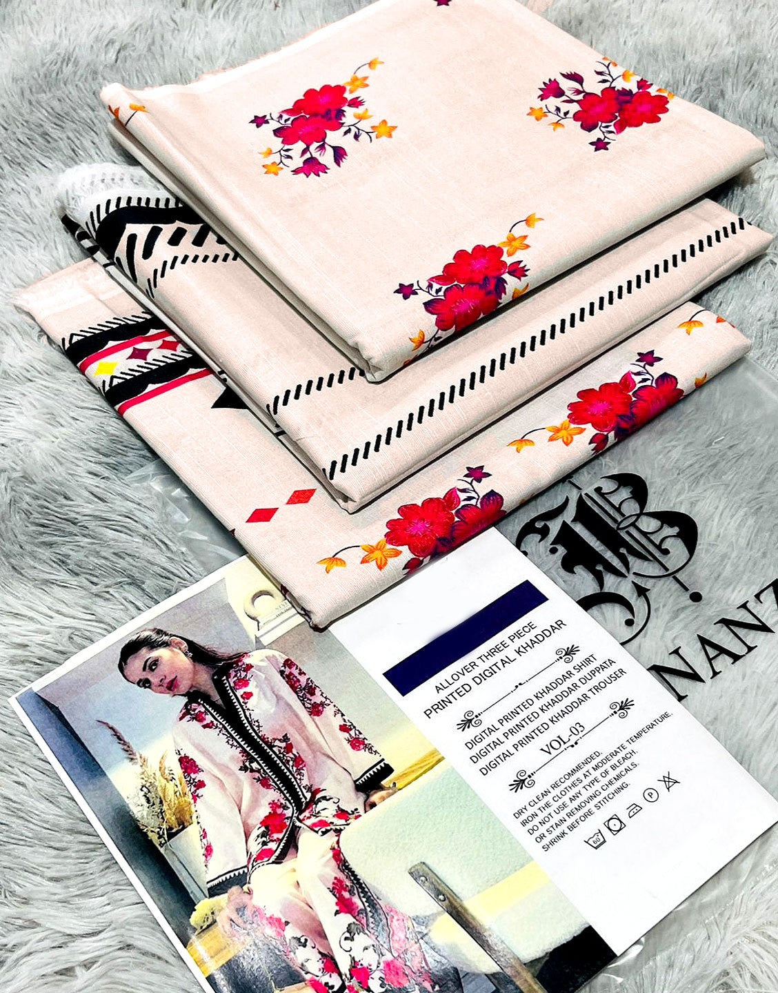 IB Angan All-Over Digital Print 3-Piece Khaddar Suit