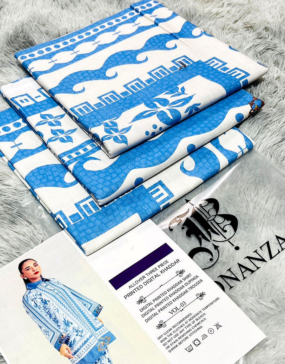 IB Angan All-Over Digital Print 3-Piece Khaddar Dress