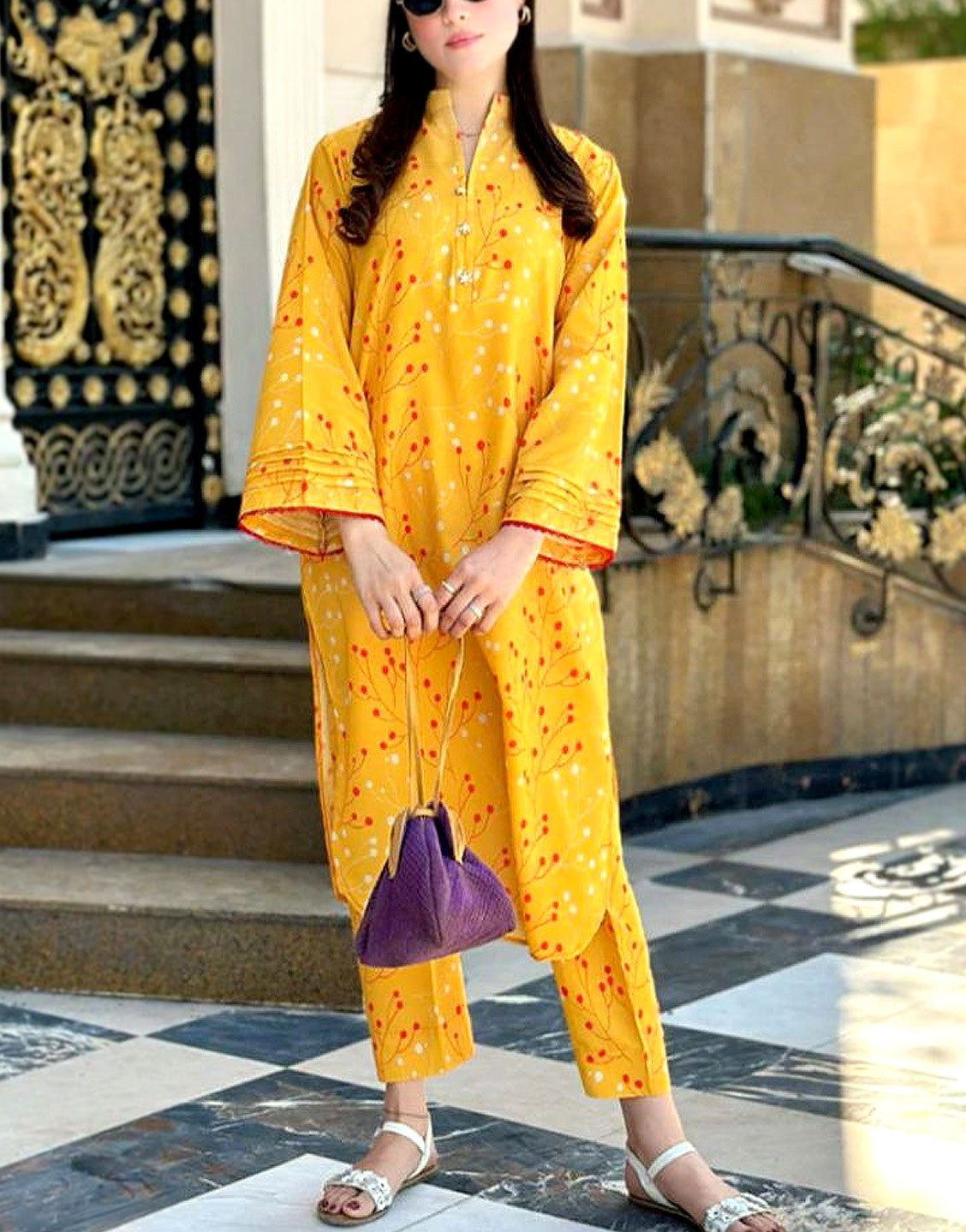 IB Bonanza All-Over Digital Print 3-Piece Linen Dress  with Linen Dupatta