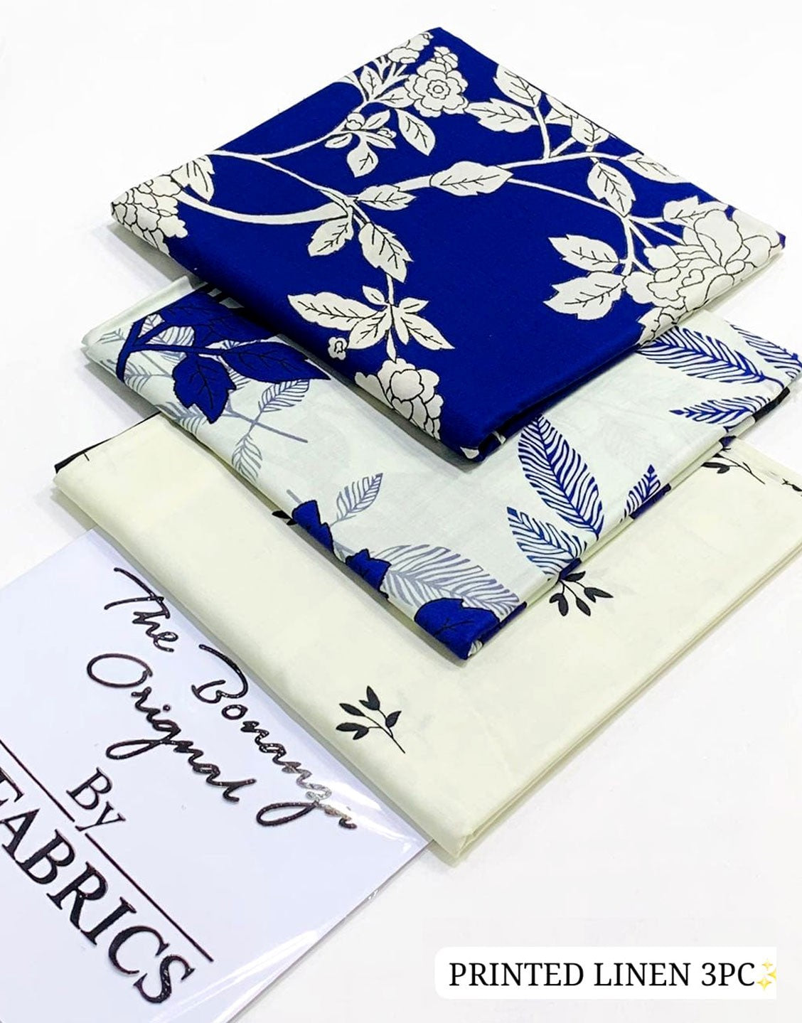 IB Bonanza All-Over Digital Print 3-Piece Linen Suit with Linen Dupatta