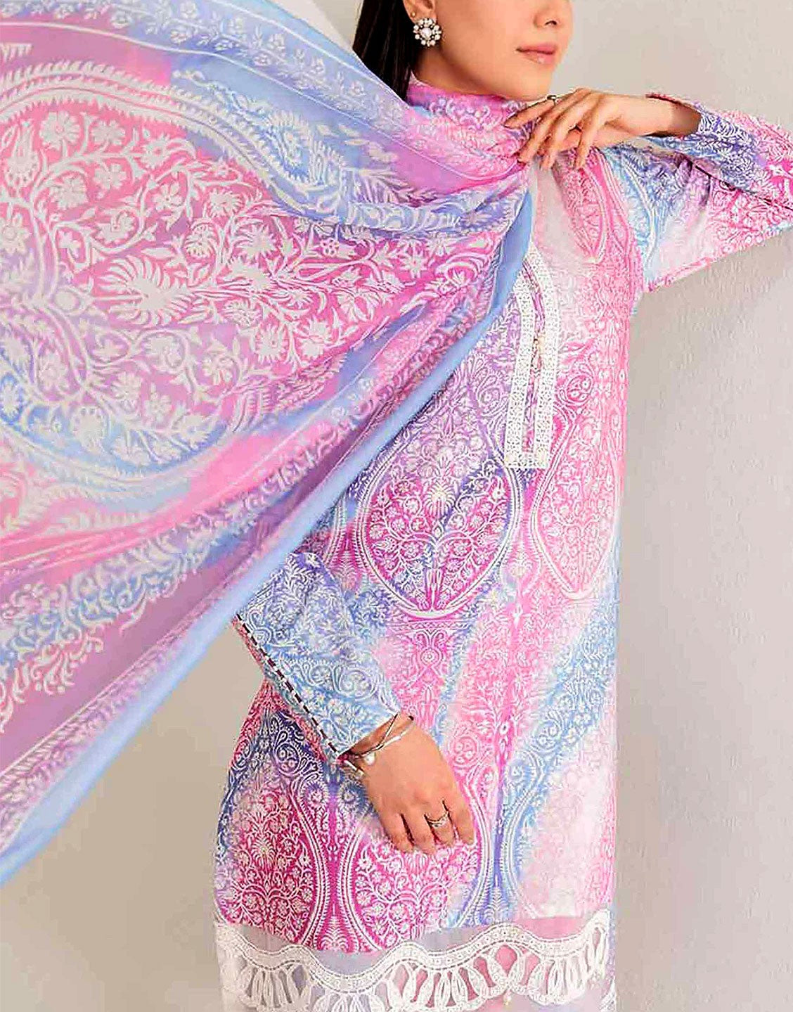 IB Bonanza All-Over Digital Print 3-Piece Linen Dress with Linen Dupatta