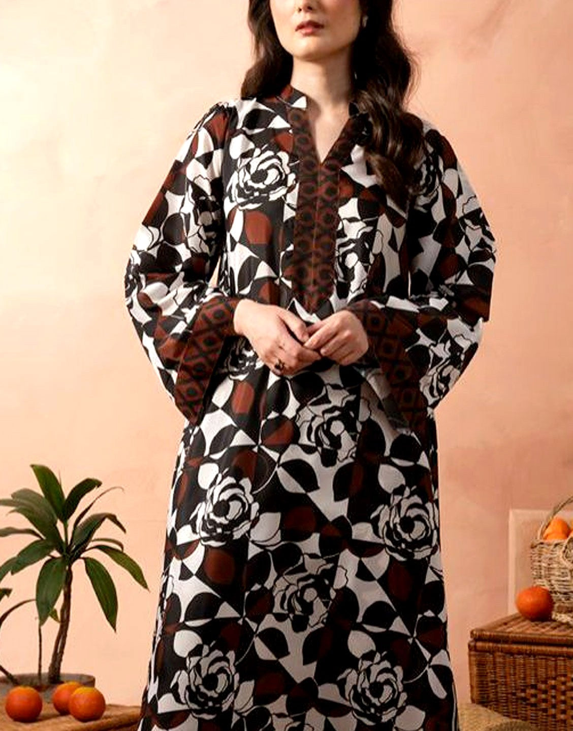 IB Bonanza All-Over Digital Print 3-Piece Linen Dress  with Linen Dupatta