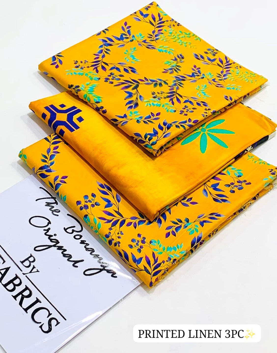 IB Bonanza All-Over Digital Print 3-Piece Linen Suit with Linen Dupatta