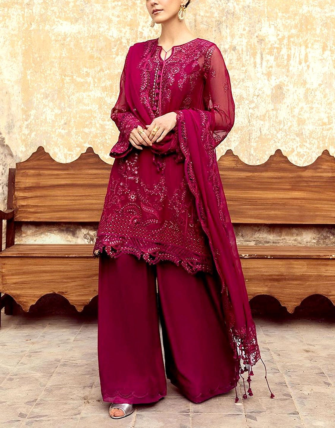 Luxury Heavy Embroidered Chiffon Wedding Wear Dress 