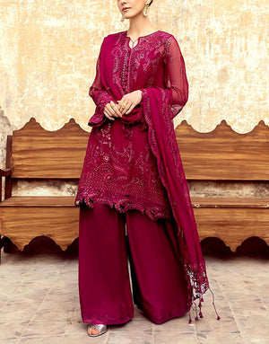 Luxury Heavy Embroidered Chiffon Wedding Wear Dress 