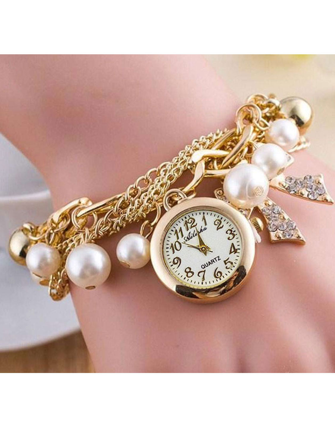 Glorious Multi Layer Bow Charm Bracelet Watch