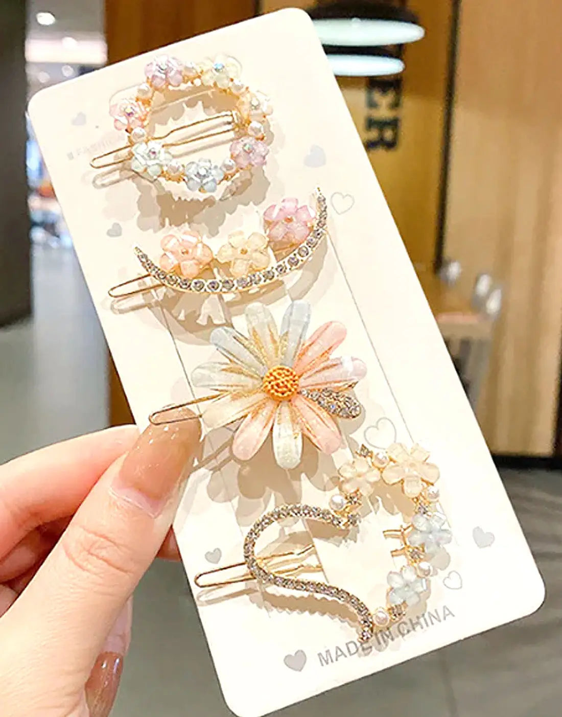 Pack of 4 Pastel Floral Alloy Hairpins with Crystal Accents for Buns & Ponytails