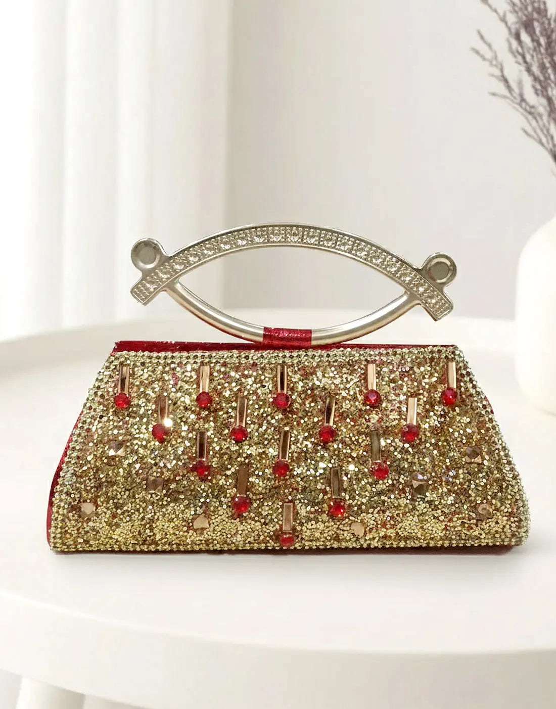 Stylish Golden Red Clutch Purse for Women