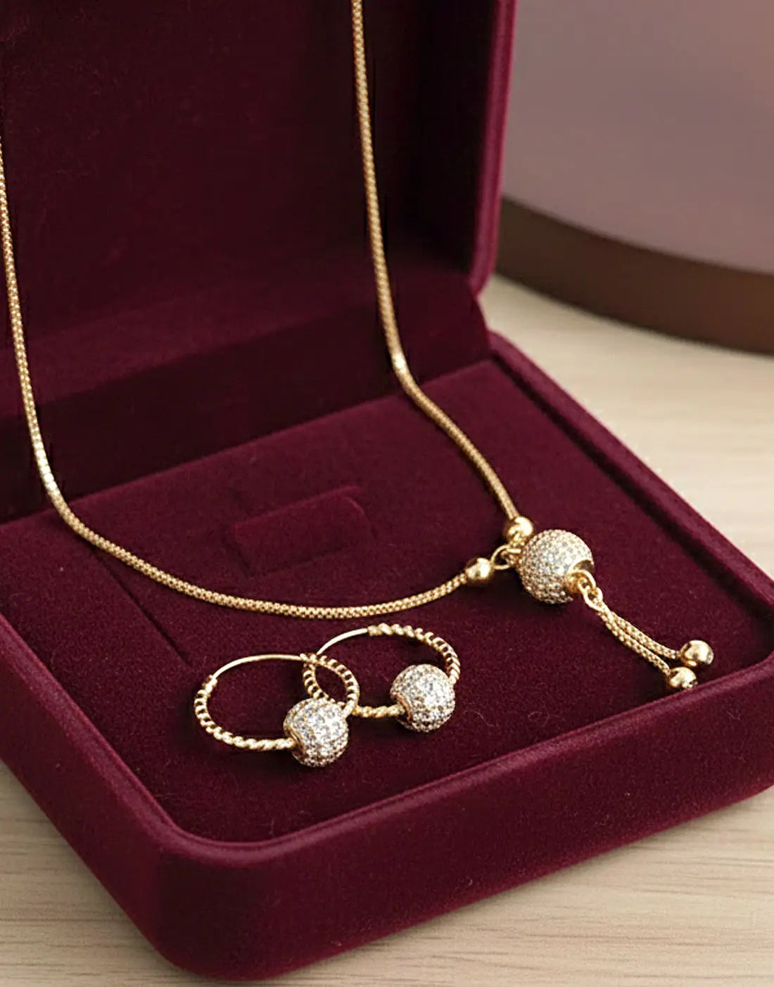 Adorable Ball Shaped Zircon Pendant & Earrings for Girls