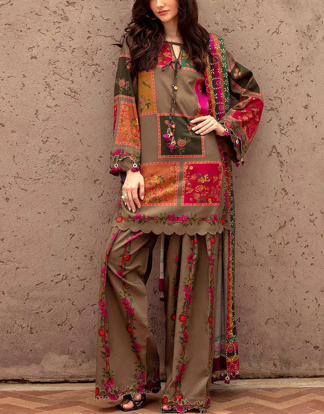 All-Over Print 3-Piece Lawn Dress with Soft Chiffon Dupatta