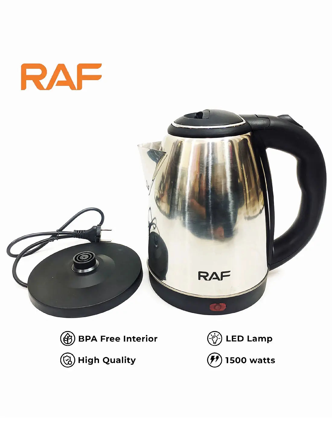 RAF Cordless Stainless Steel Electric Kettle 2L 1500W