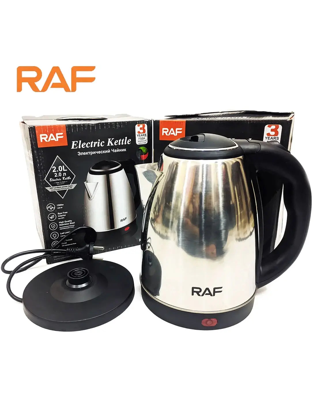 RAF Cordless Stainless Steel Electric Kettle 2L 1500W