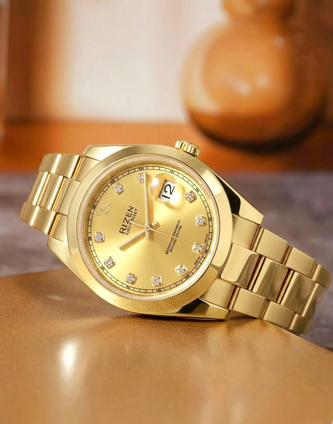 Rizen Oyster Perpetual Datejust Men’s Luxury Watch with Stainless Steel Chain