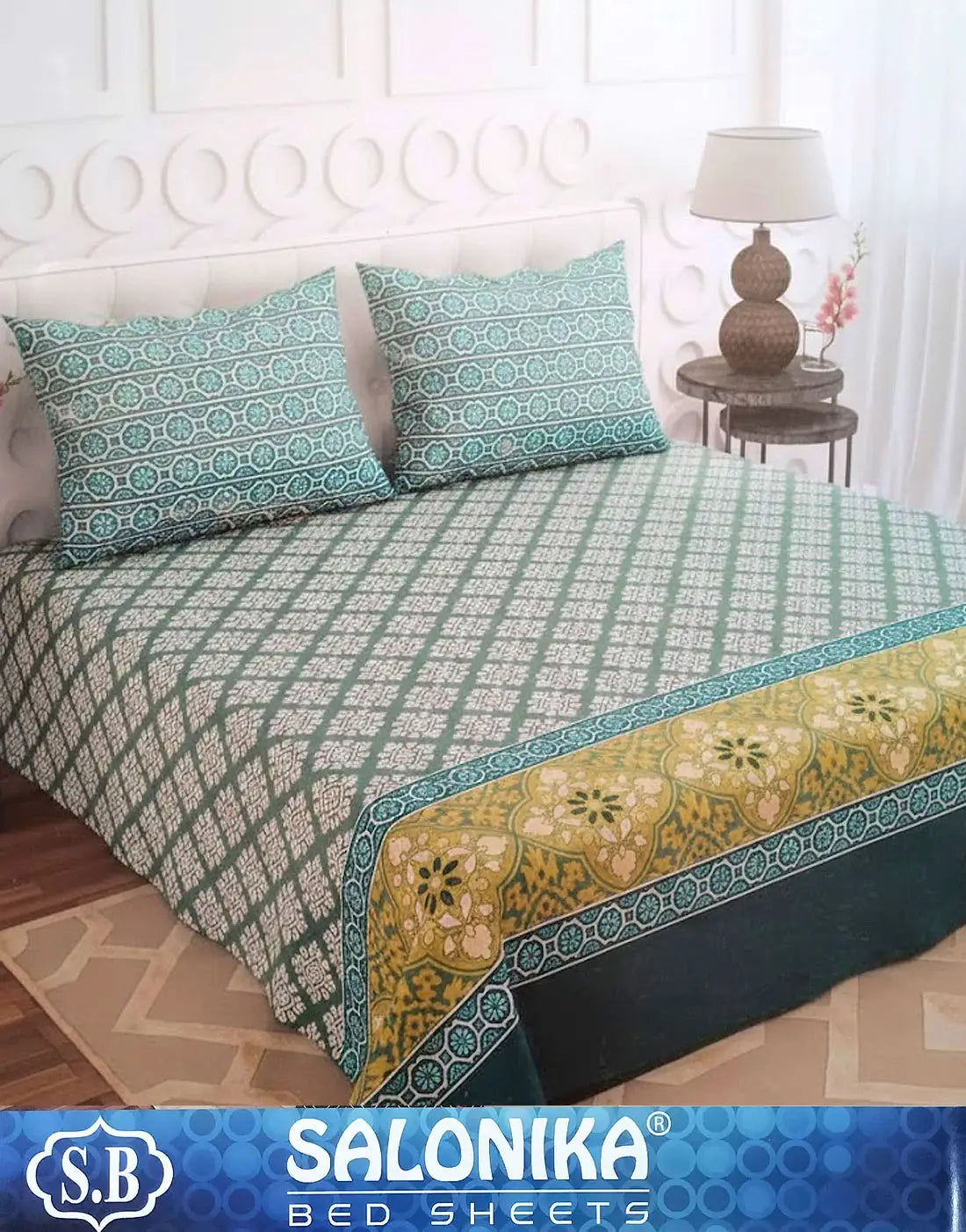 Salonika 3-Piece Mix Cotton King Size Bedsheet with Pillow Covers