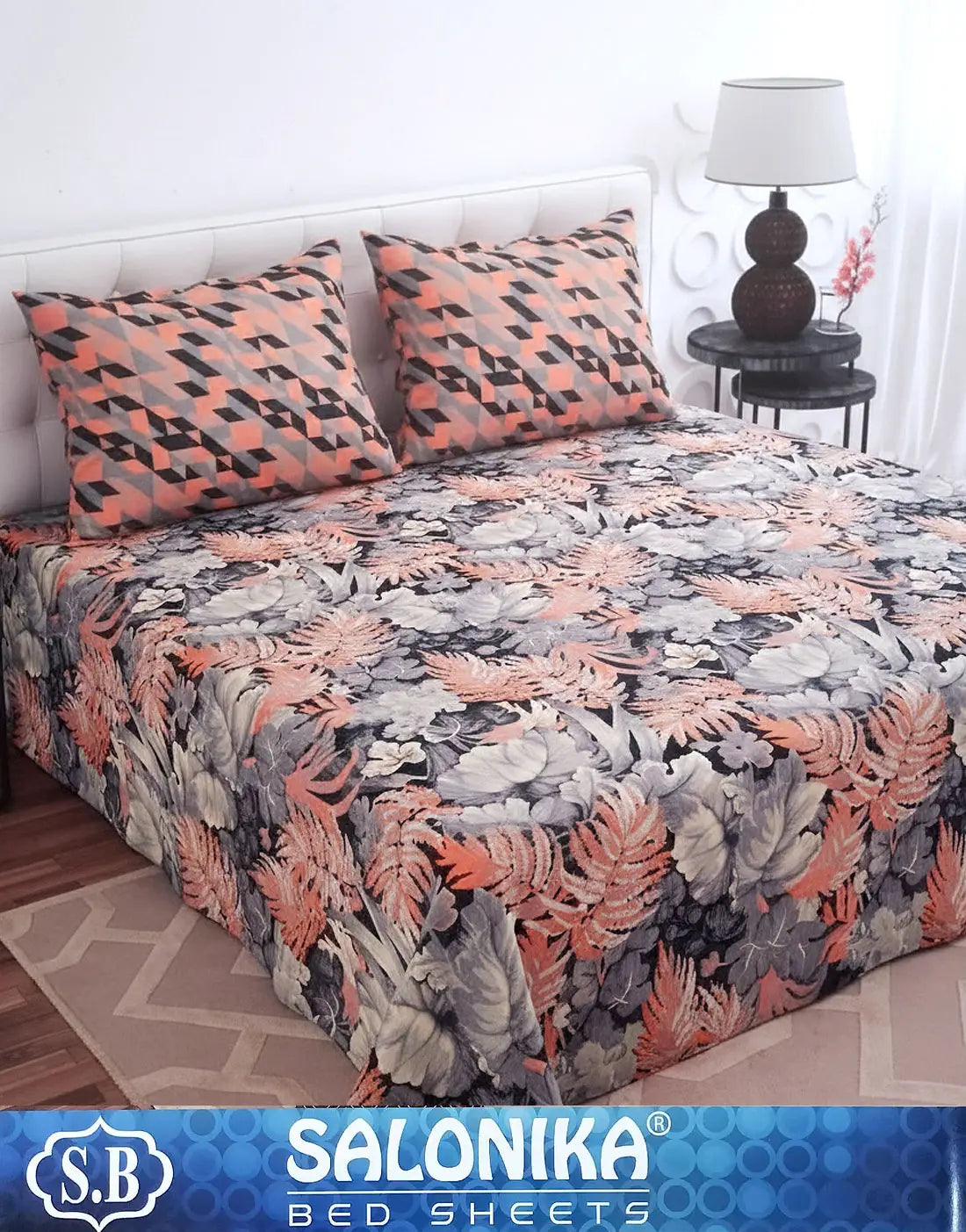 Salonika 3-Piece Mix Cotton King Size Bedsheet with Pillow Covers