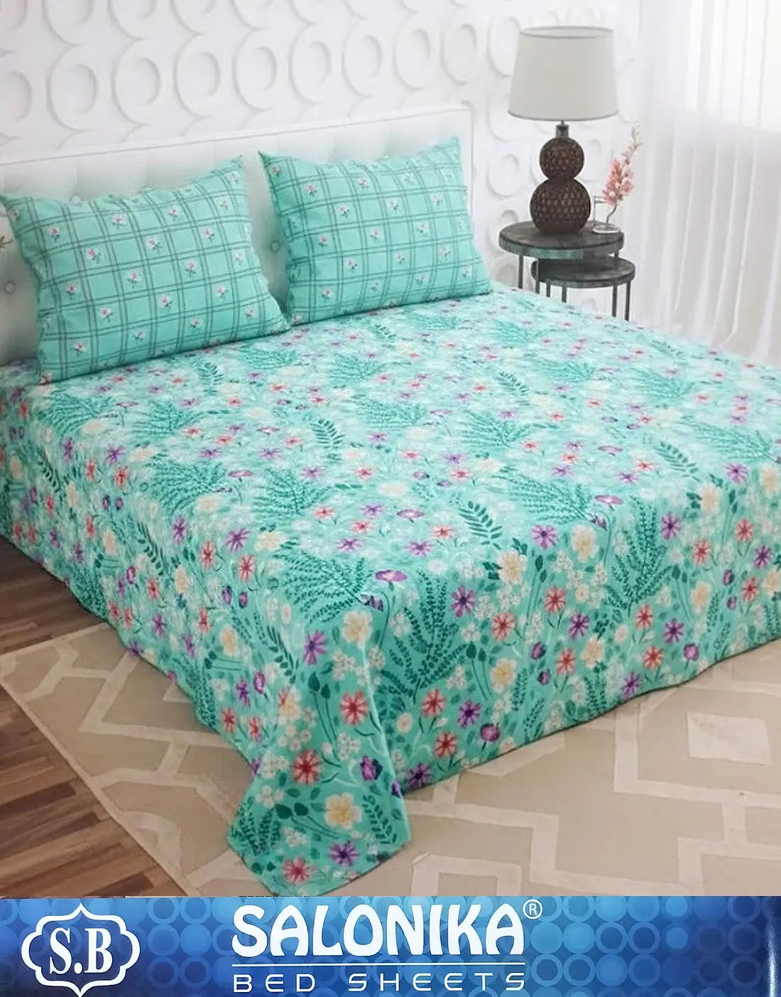 Salonika 3-Piece Mix Cotton King Size Bedsheet with Pillow Covers