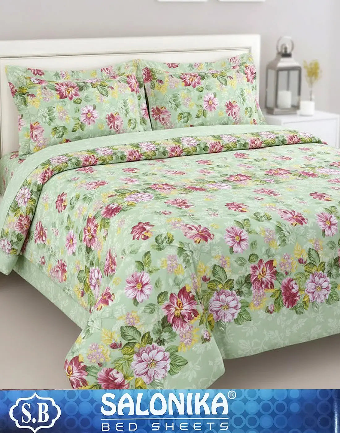 Salonika 3-Piece Mix Cotton King Size Bedsheet with Pillow Covers