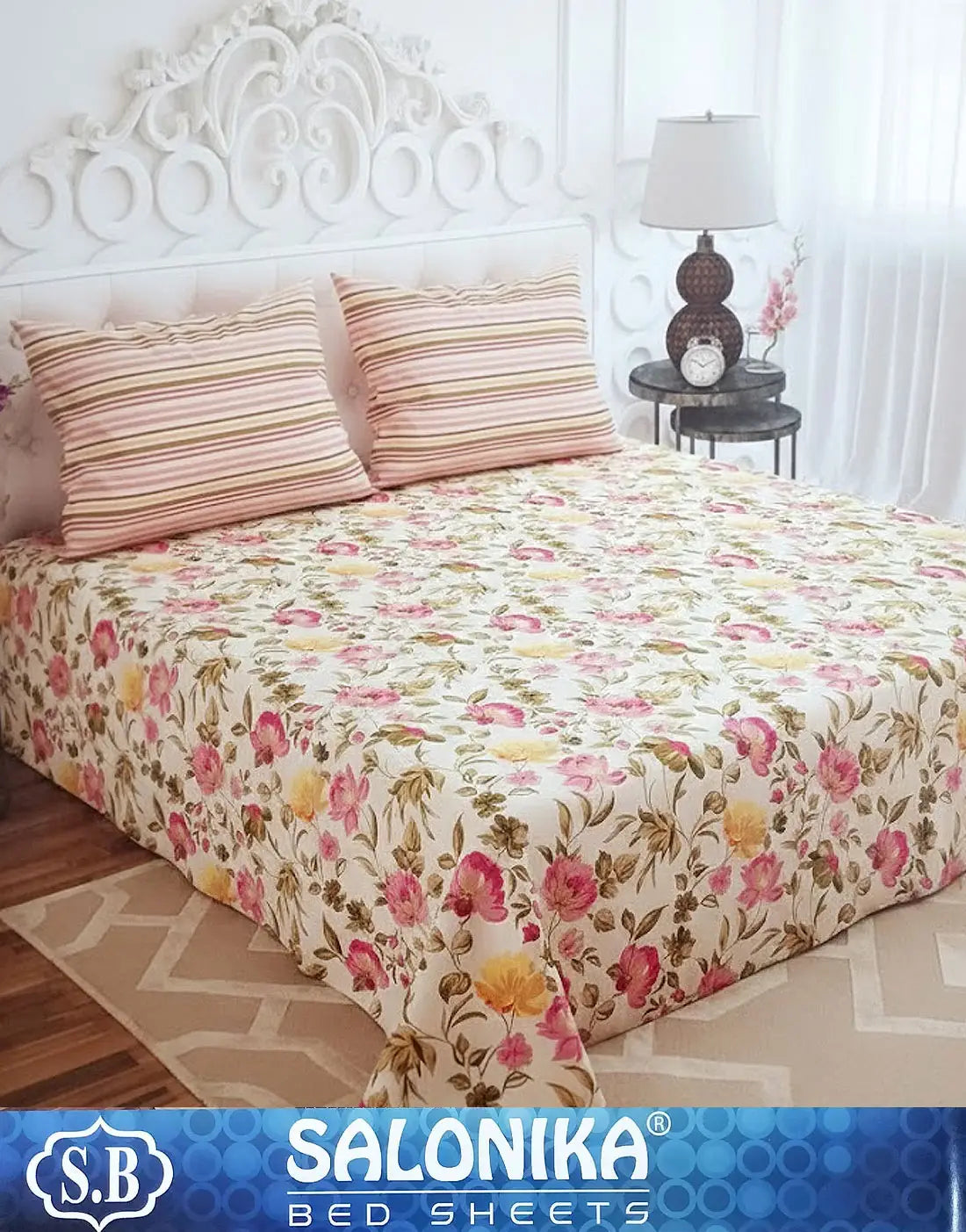 Salonika 3-Piece Mix Cotton King Size Bedsheet with Pillow Covers