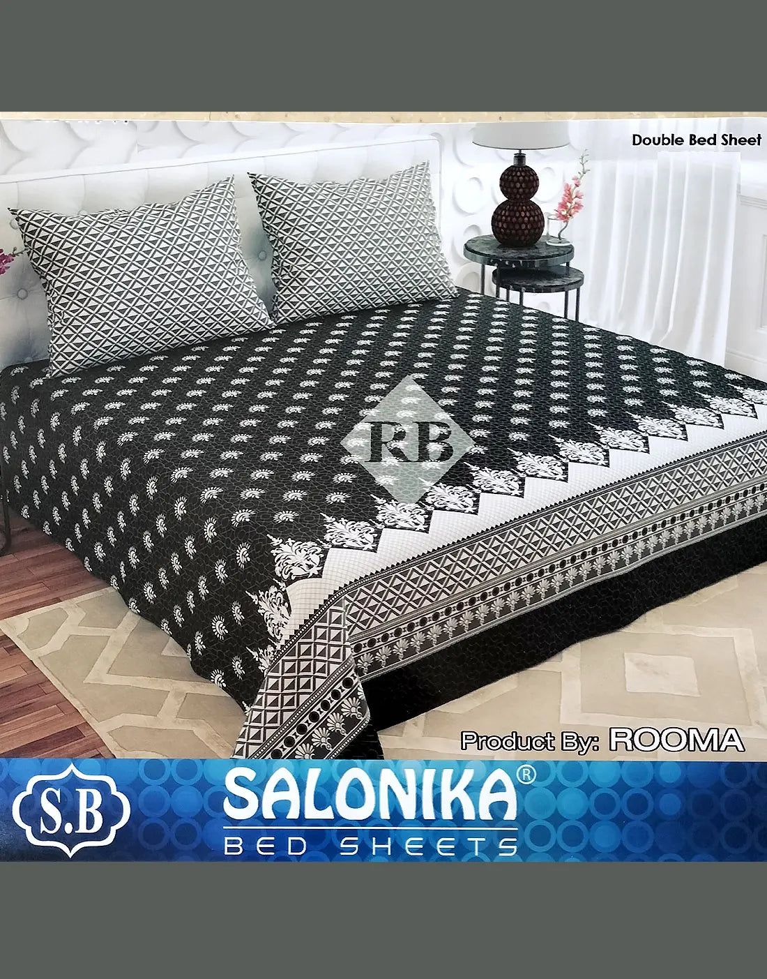 Salonika 3-Piece Mix Cotton Black King Size Bedsheet with Pillow Covers