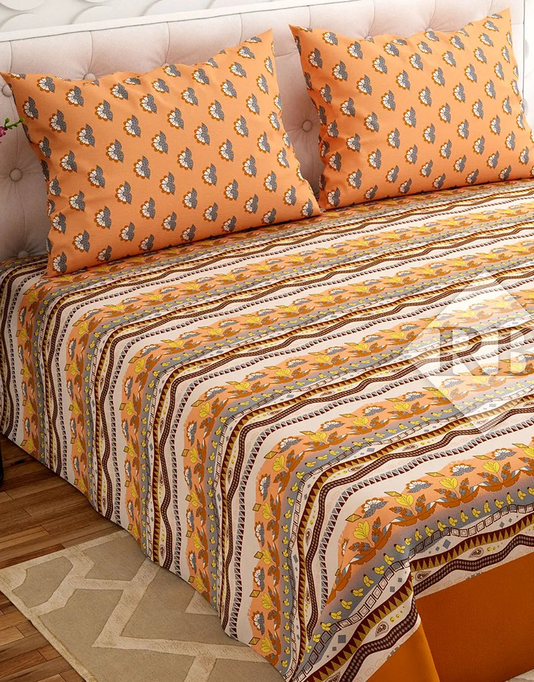 Salonika 3-Piece Mix Cotton King Size Bedsheet with Pillow Covers