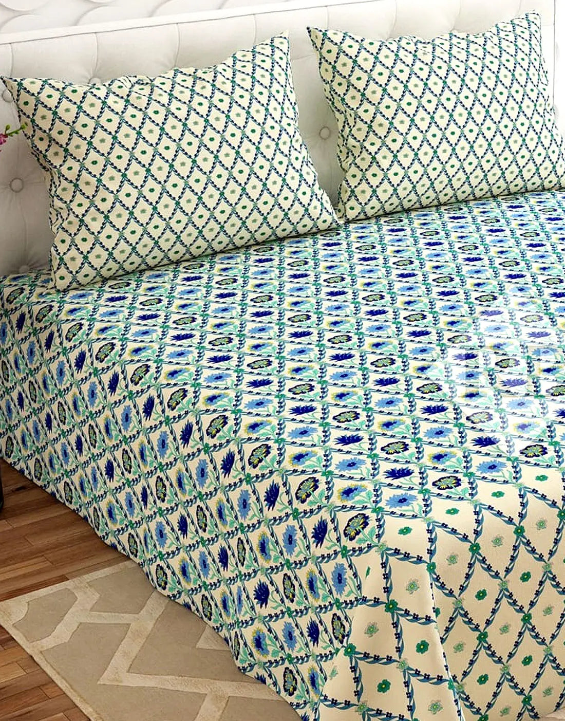 Salonika 3-Piece Mix Cotton King Size Bedsheet with Pillow Covers