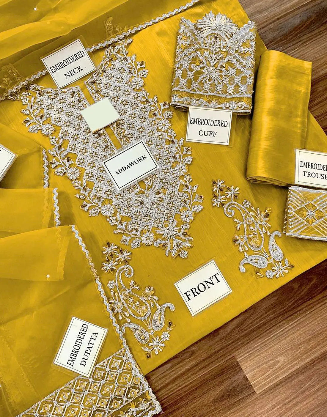 Adorable Embroidered Mustard Sheesha Silk Dress for Mehndi & Wedding