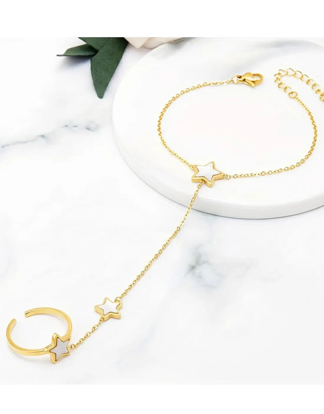 Gold Plated Stainless Steel Anja Bracelet Ring Set with Star Shaped Charms