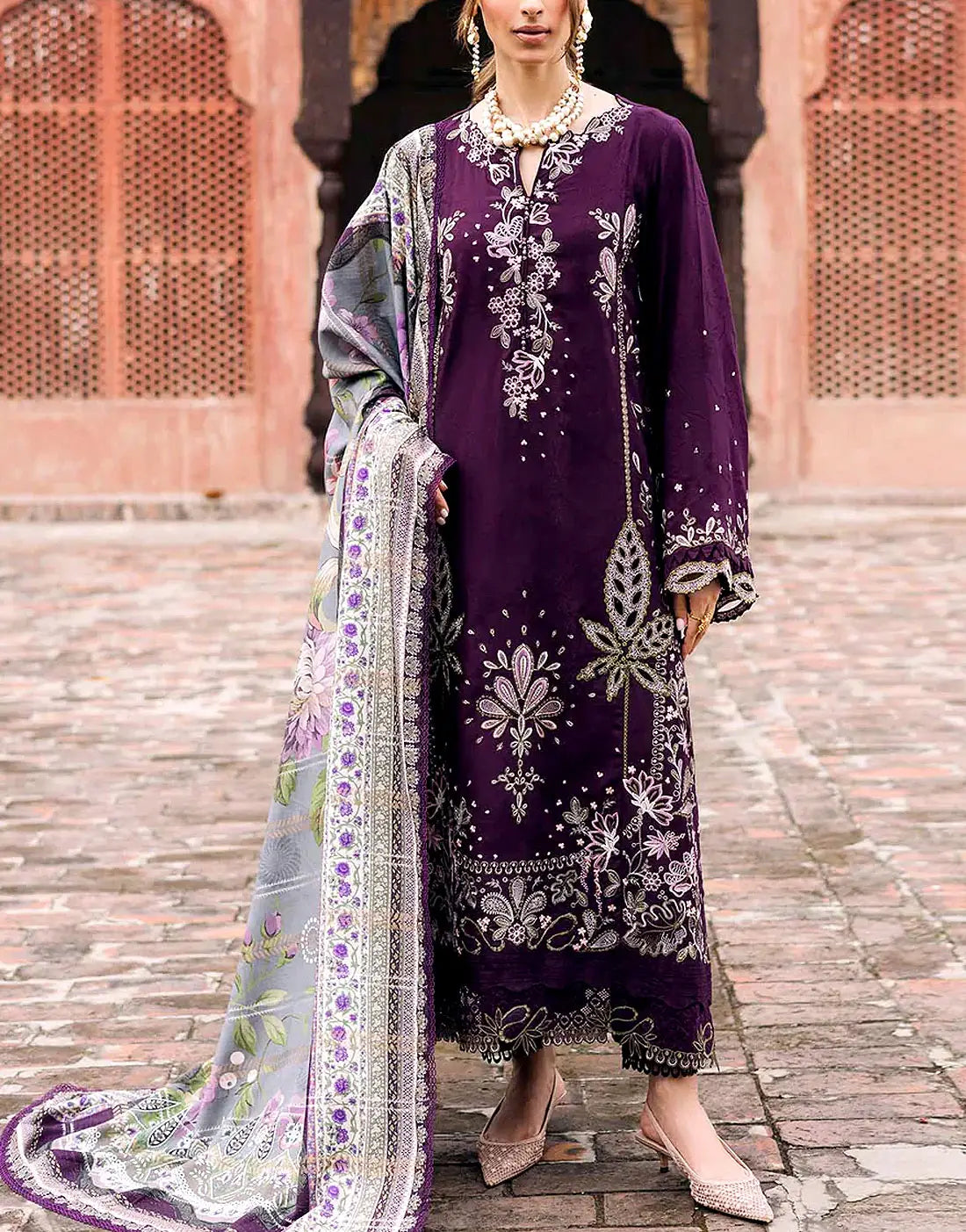 Elegant Embroidered EID Lawn Dress with Digital Print Banadora Dupatta
