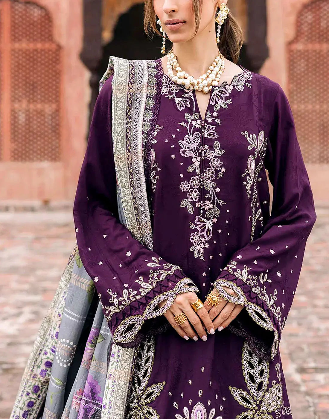 Elegant Embroidered EID Lawn Dress with Digital Print Banadora Dupatta