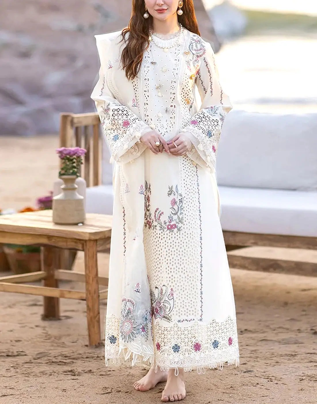 Heavy Schiffli Embroidered EID Lawn Suit with Digital Print Banadora Dupatta