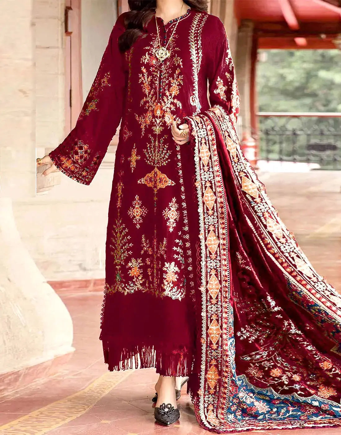 Heavy Embroidered EID Lawn Dress with Digital Print Diamond Zari Dupatta