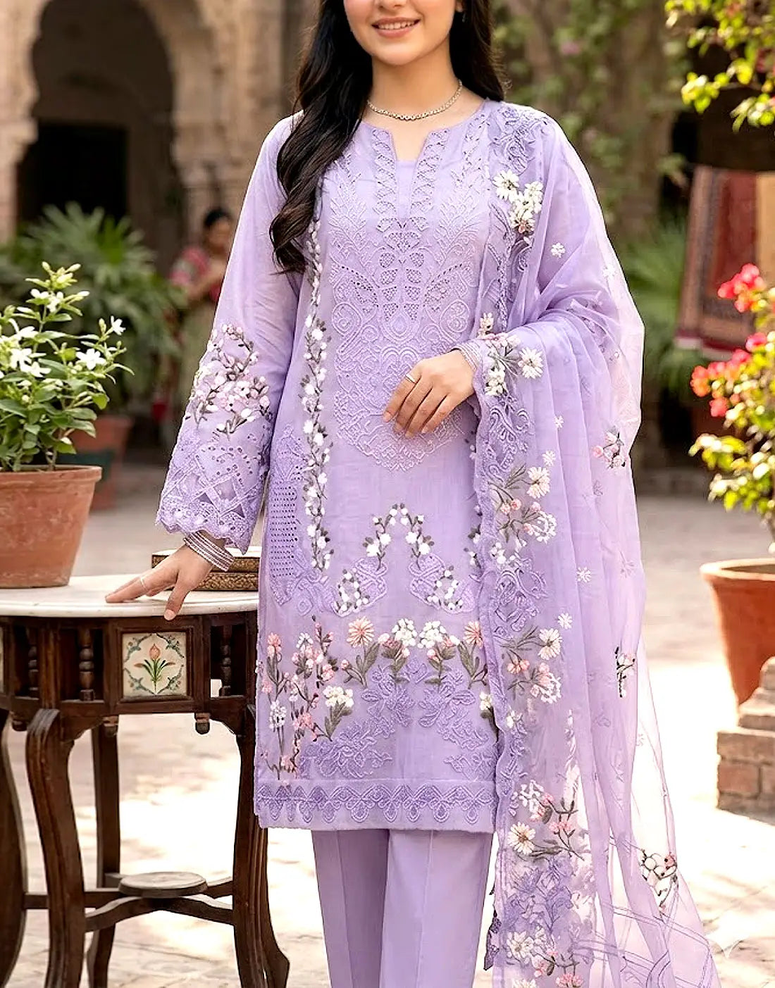 Luxury Heavy Embroidered Lawn Dress with Emb. Cotton NET Dupatta