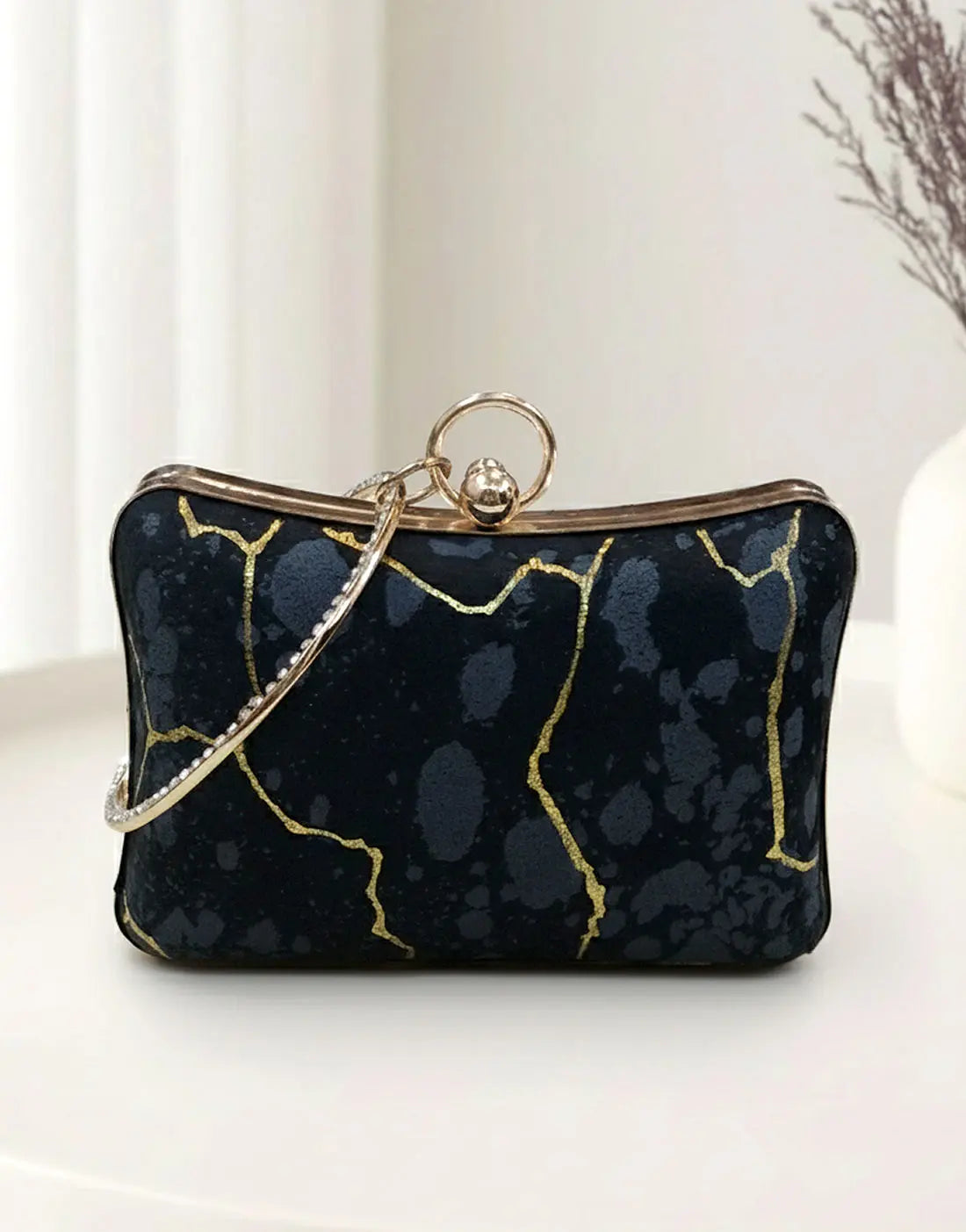 Trendy Textured Velvet Evening Clutch with Bangle Handle