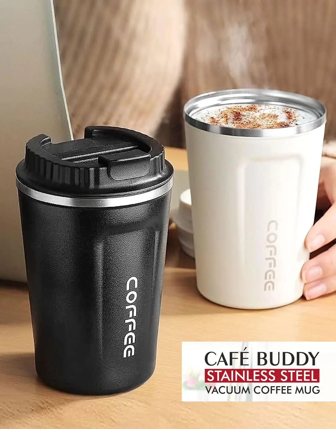 Stainless Steel Vacuum Coffee Mug with Temperature Display - 510ml