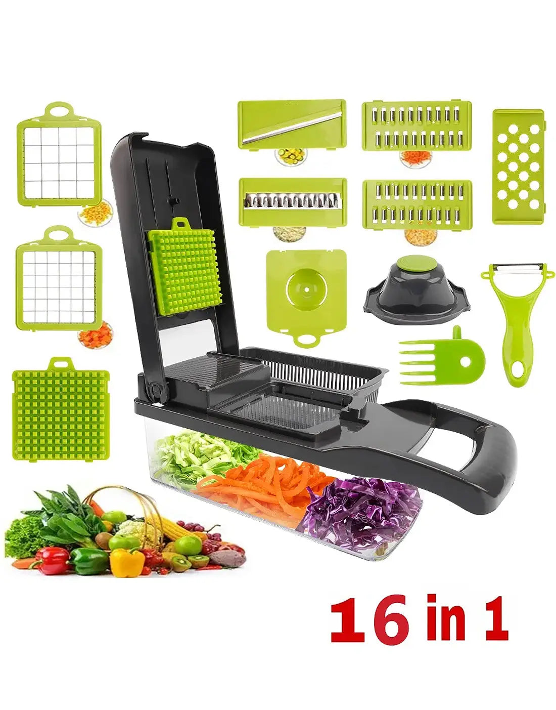 16 in 1 Multifunctional Vegetable Chopper, Cutter, Dicer & Slicer with 8 Interchangeable Blades