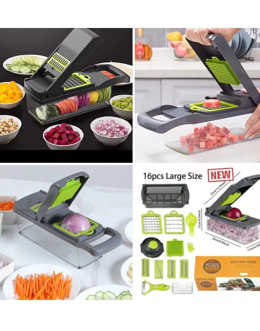 16 in 1 Multifunctional Vegetable Chopper, Cutter, Dicer & Slicer with 8 Interchangeable Blades – Best Price Online in Pakistan