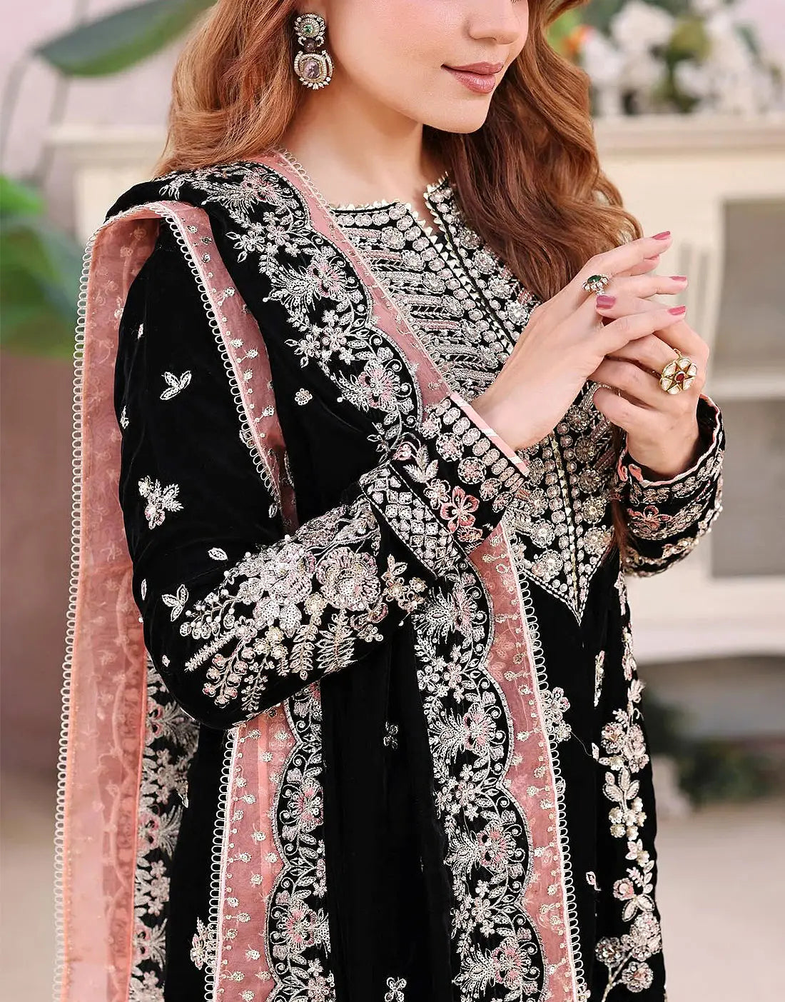 Aneela's Luxury Embroidered Black Velvet Dress with Rich Embellishments – A Most Hit Design